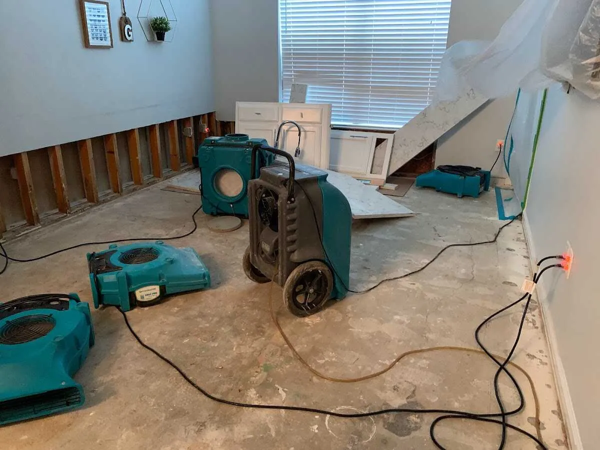 Dehumidifier in flood-cut room for Water Damage Restoration in North Reading